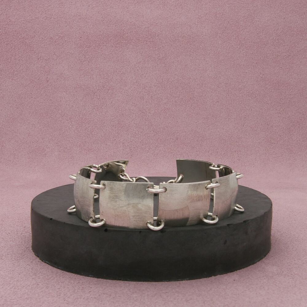 sterling silver vintage brushed silver square link bracelet size 7.25in